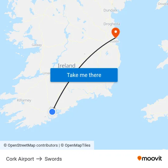 Cork Airport to Swords map