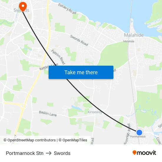Portmarnock Stn to Swords map
