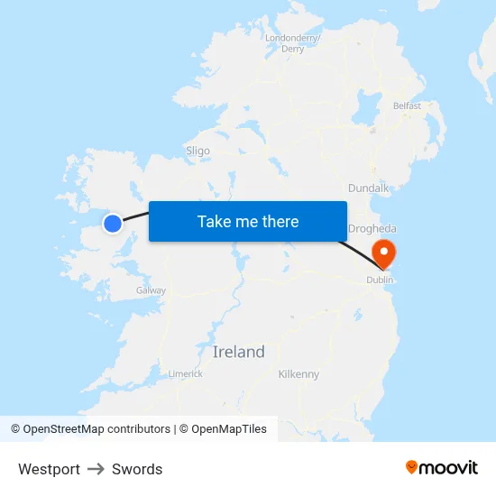 Westport to Swords map