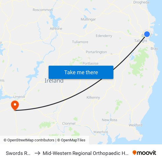 Swords Road to Mid-Western Regional Orthopaedic Hospital map