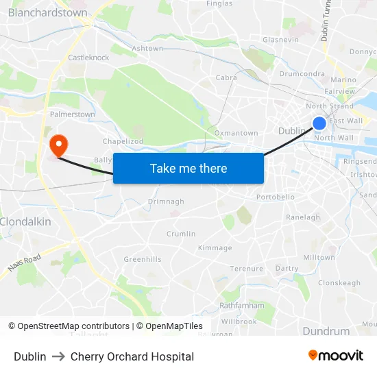 Dublin to Cherry Orchard Hospital map