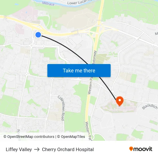 Liffey Valley to Cherry Orchard Hospital map