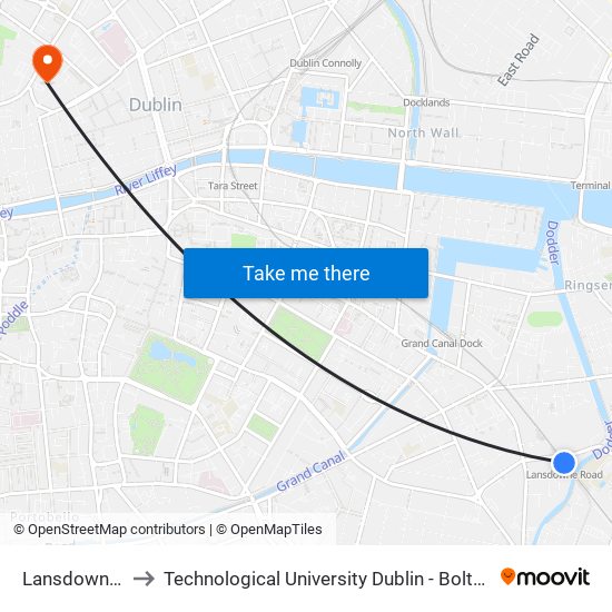 Lansdowne Road to Technological University Dublin - Bolton Street Campus map