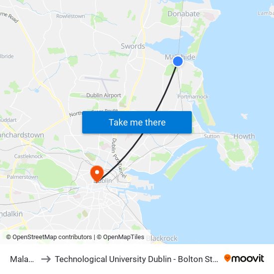 Malahide to Technological University Dublin - Bolton Street Campus map