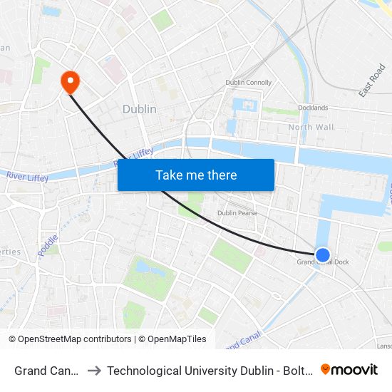 Grand Canal Dock to Technological University Dublin - Bolton Street Campus map