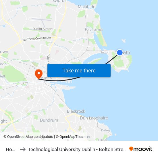 Howth to Technological University Dublin - Bolton Street Campus map