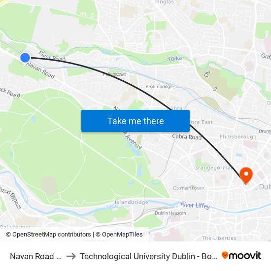 Navan Road Parkway to Technological University Dublin - Bolton Street Campus map