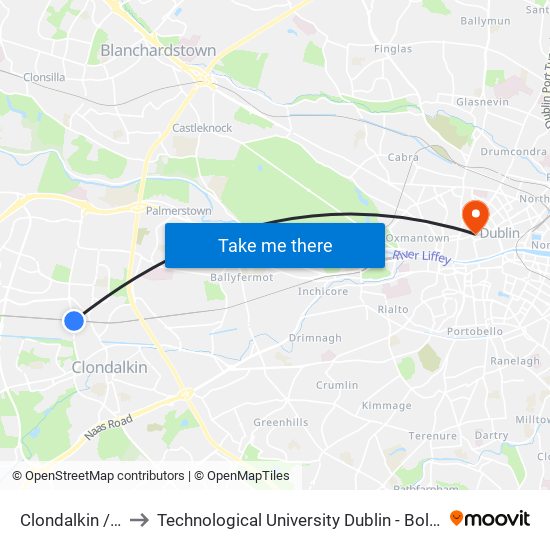Clondalkin / Fonthill to Technological University Dublin - Bolton Street Campus map
