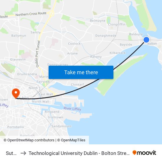 Sutton to Technological University Dublin - Bolton Street Campus map