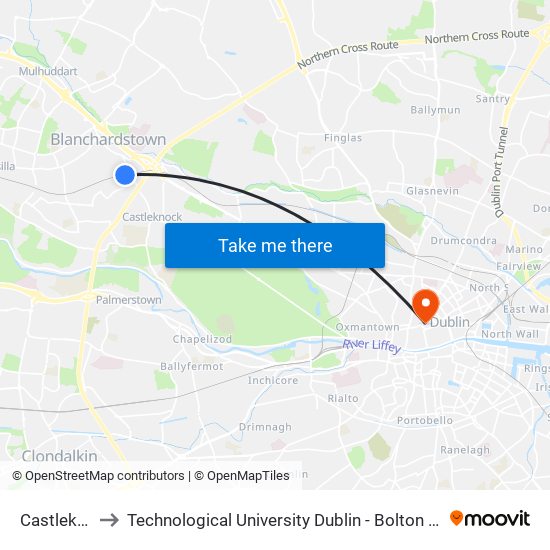 Castleknock to Technological University Dublin - Bolton Street Campus map