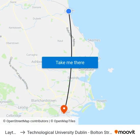 Laytown to Technological University Dublin - Bolton Street Campus map