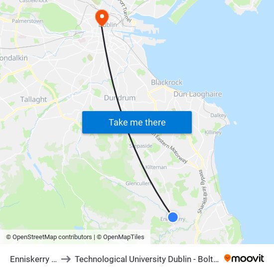 Enniskerry Village to Technological University Dublin - Bolton Street Campus map