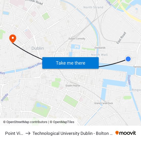 Point Village to Technological University Dublin - Bolton Street Campus map
