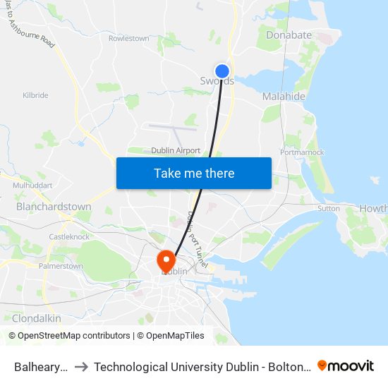 Balheary Park to Technological University Dublin - Bolton Street Campus map