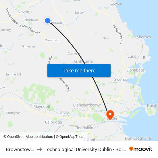 Brownstown Cross to Technological University Dublin - Bolton Street Campus map