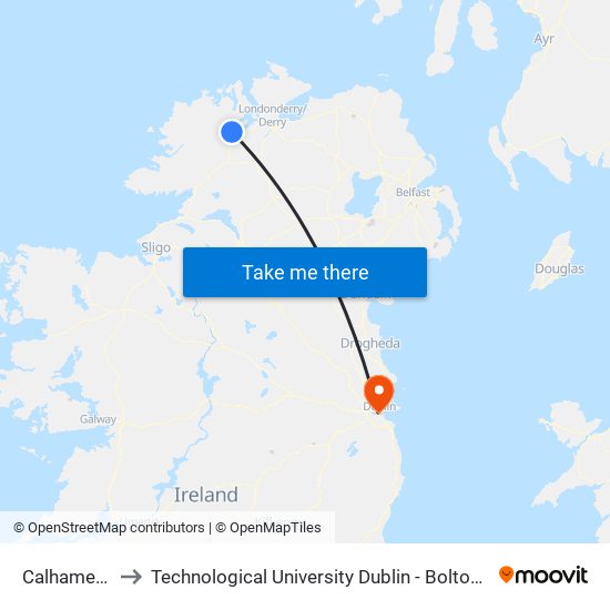 Calhame Road to Technological University Dublin - Bolton Street Campus map