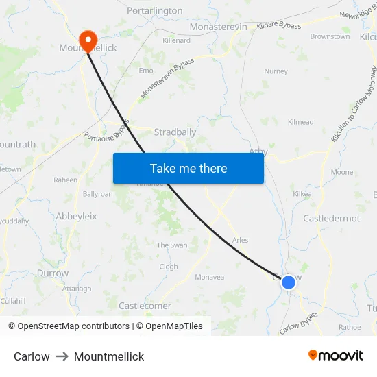 Carlow to Mountmellick map