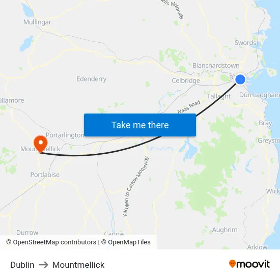 Dublin to Mountmellick map
