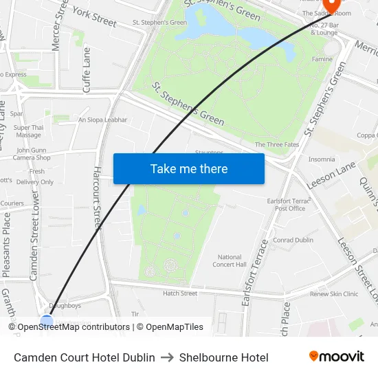 Camden Court Hotel Dublin to Shelbourne Hotel map