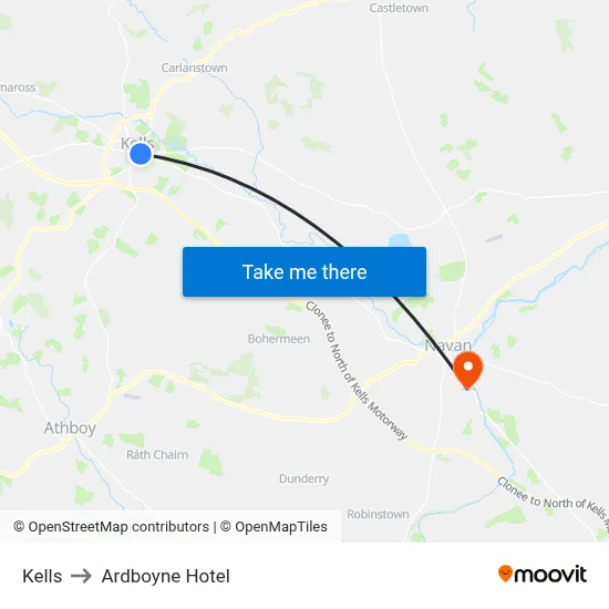 Kells to Ardboyne Hotel map