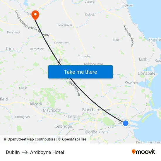 Dublin to Ardboyne Hotel map