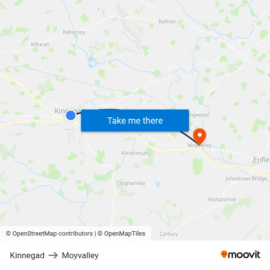 Kinnegad to Moyvalley map