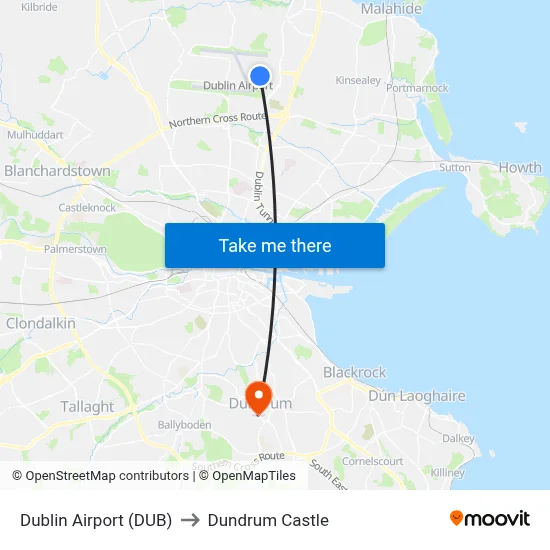 Dublin Airport (DUB) to Dundrum Castle map