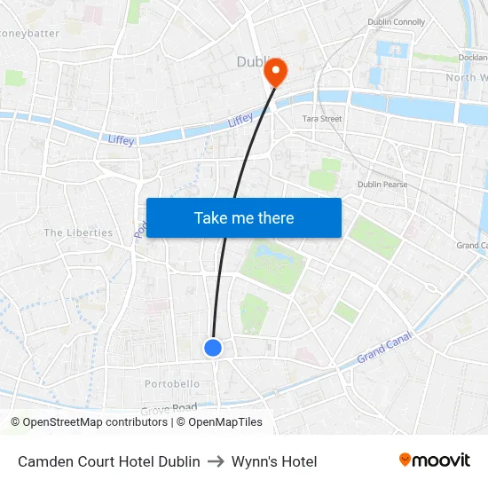 Camden Court Hotel Dublin to Wynn's Hotel map