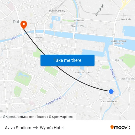 Aviva Stadium to Wynn's Hotel map