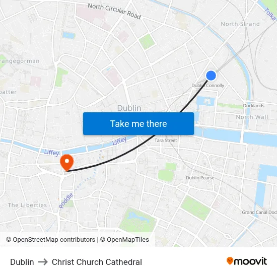 Dublin to Christ Church Cathedral map