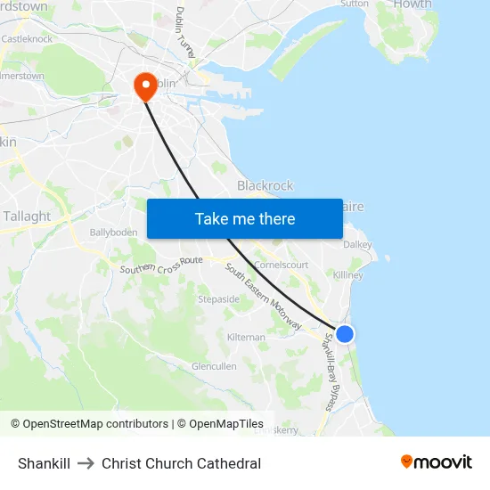 Shankill to Christ Church Cathedral map