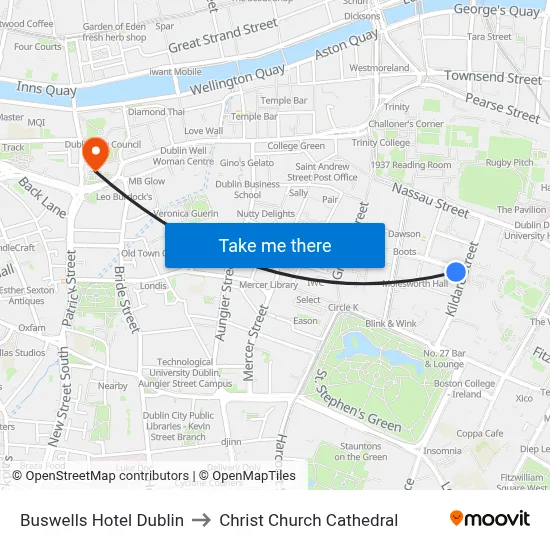 Buswells Hotel Dublin to Christ Church Cathedral map