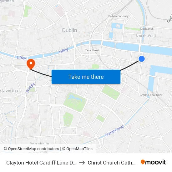 Clayton Hotel Cardiff Lane Dublin to Christ Church Cathedral map