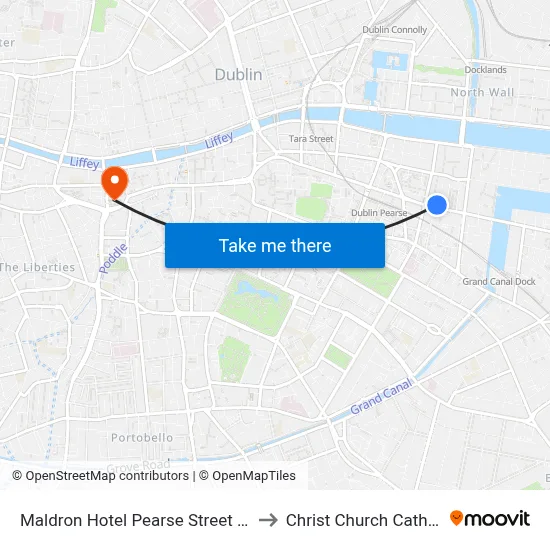 Maldron Hotel Pearse Street Dublin to Christ Church Cathedral map