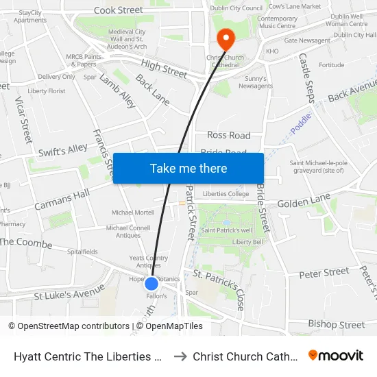 Hyatt Centric The Liberties Dublin to Christ Church Cathedral map