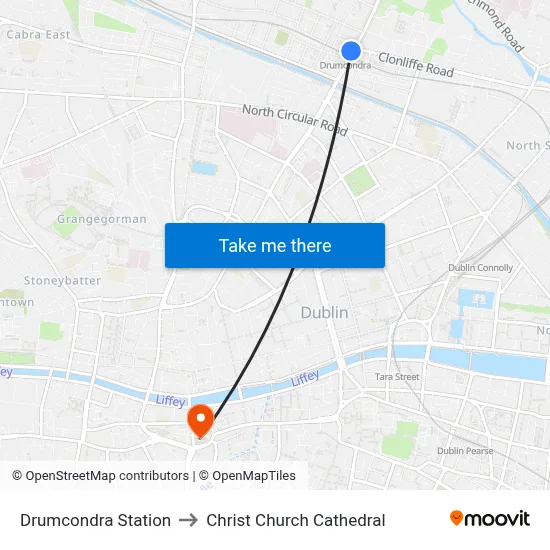 Drumcondra Station to Christ Church Cathedral map