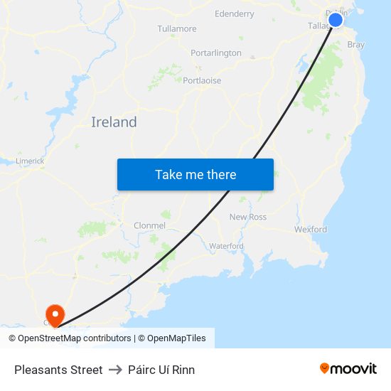 Pleasants Street to Páirc Uí Rinn map
