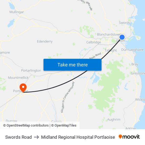 Swords Road to Midland Regional Hospital Portlaoise map