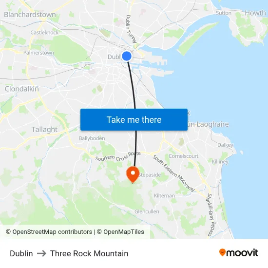 Dublin to Three Rock Mountain map