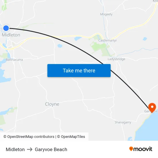Midleton to Garyvoe Beach map