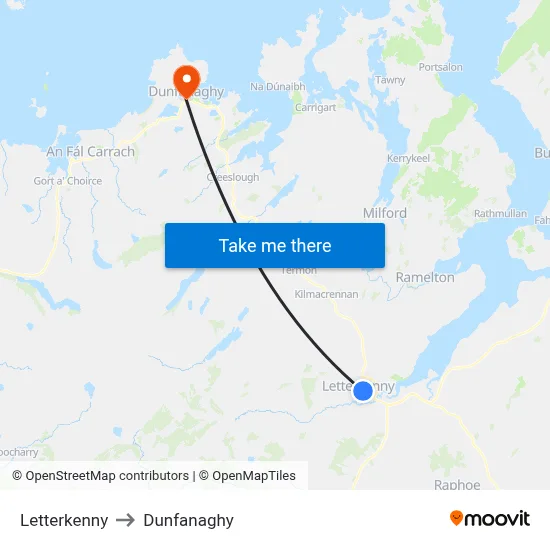 Letterkenny to Dunfanaghy map