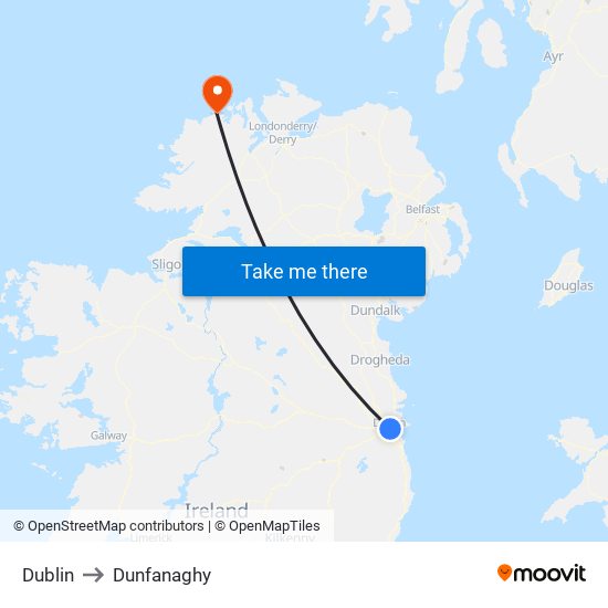 Dublin to Dunfanaghy map