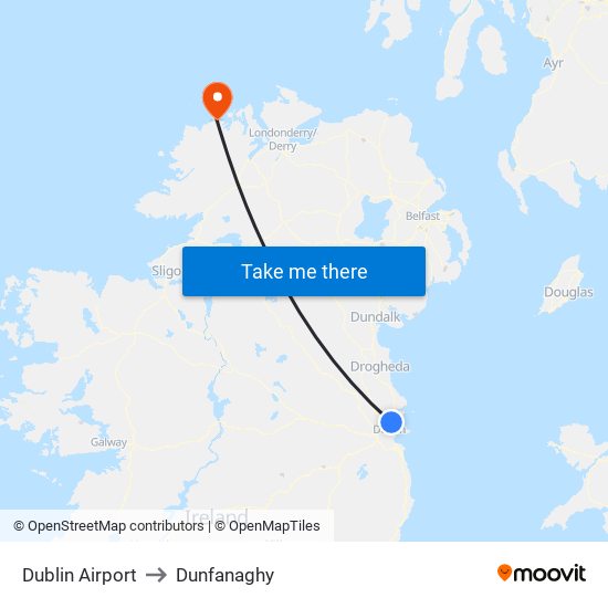 Dublin Airport to Dunfanaghy map