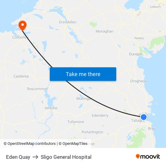 Eden Quay to Sligo General Hospital map