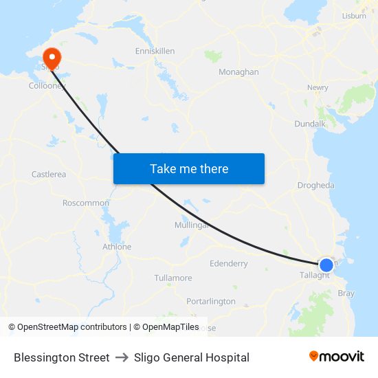 Blessington Street to Sligo General Hospital map