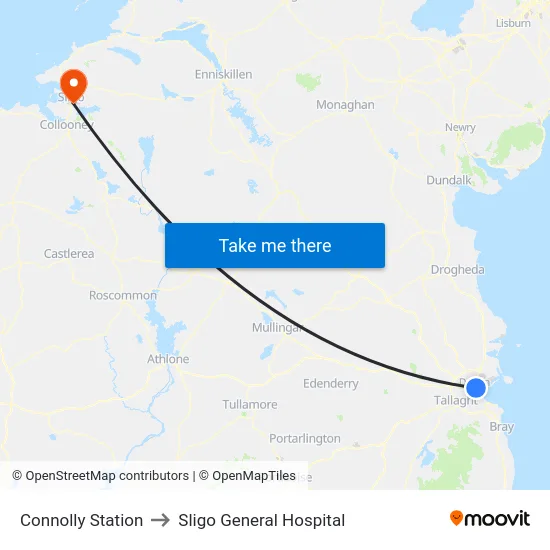 Connolly Station to Sligo General Hospital map