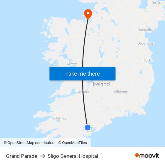 Grand Parade to Sligo General Hospital map