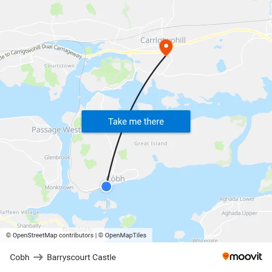 Cobh to Barryscourt Castle map