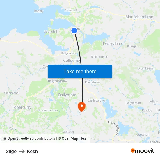 Sligo to Kesh map
