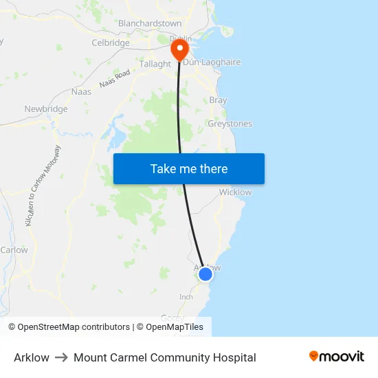 Arklow to Mount Carmel Community Hospital map